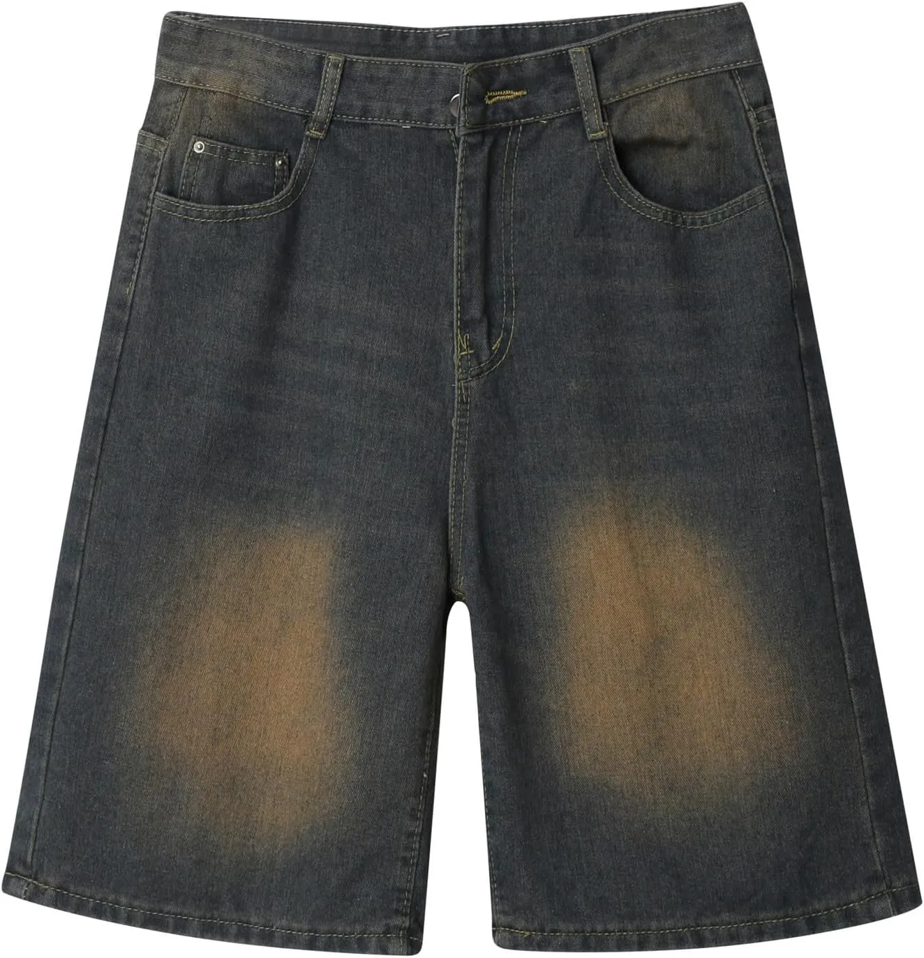 Men's Baggy Denim Jorts Y2K Grunge Loose Hip Hop Jean Shorts Summer Casual Mid Jeans Streetwear with Pockets