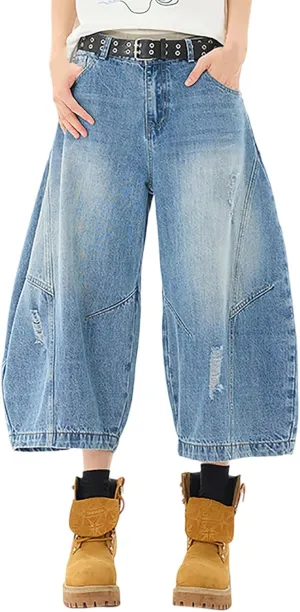 Men's Baggy Denim Jorts Y2K Grunge Loose Hip Hop Jean Shorts Summer Casual Mid Jeans Streetwear with Pockets