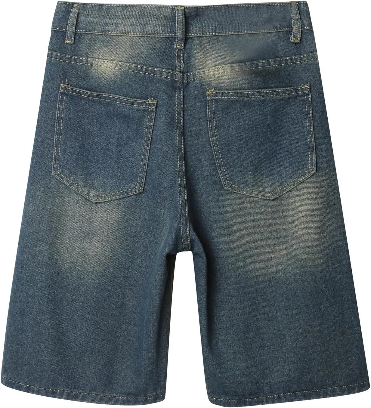 Men's Baggy Denim Jorts Y2K Grunge Loose Hip Hop Jean Shorts Summer Casual Mid Jeans Streetwear with Pockets