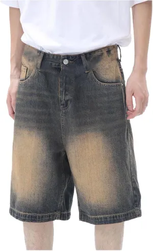 Men's Baggy Denim Jorts Y2K Grunge Loose Hip Hop Jean Shorts Summer Casual Mid Jeans Streetwear with Pockets