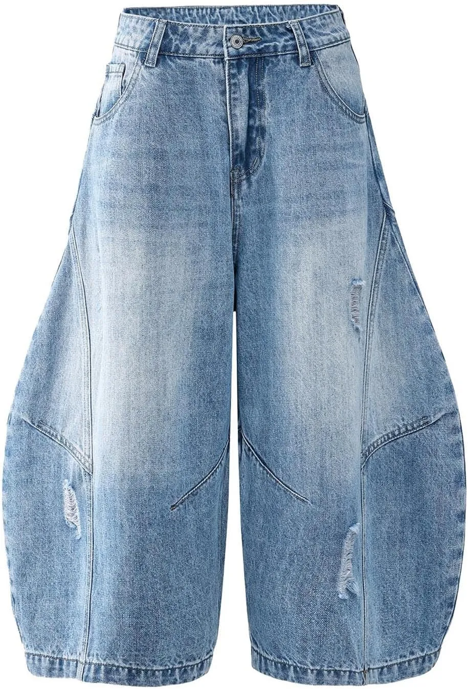 Men's Baggy Denim Jorts Y2K Grunge Loose Hip Hop Jean Shorts Summer Casual Mid Jeans Streetwear with Pockets