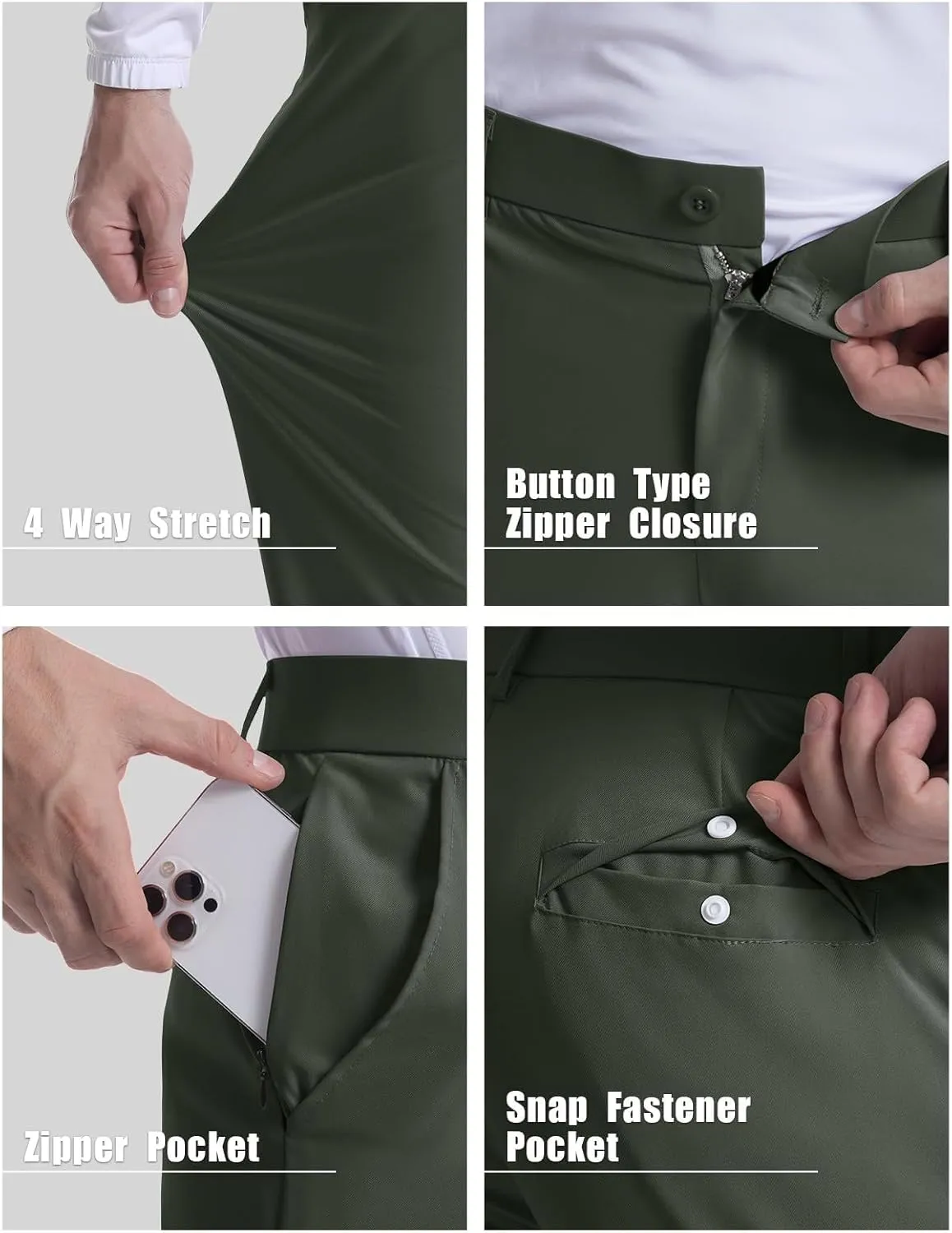 Mens Business Pants Elastic Waist Casual Lightweight Stretch Slim Fit Pants Outdoor Golf Walking Trousers with Pockets