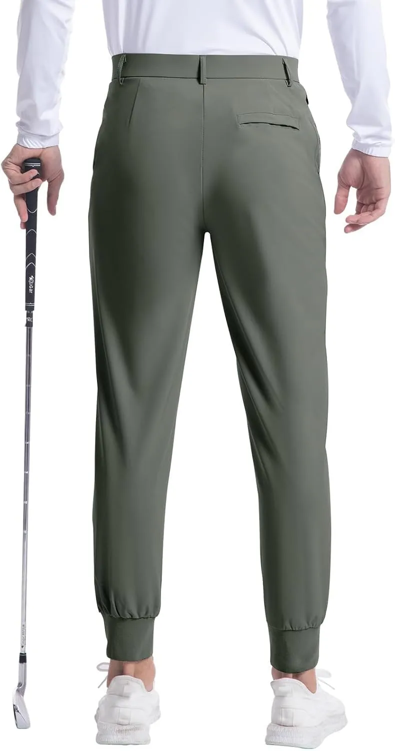 Mens Business Pants Elastic Waist Casual Lightweight Stretch Slim Fit Pants Outdoor Golf Walking Trousers with Pockets