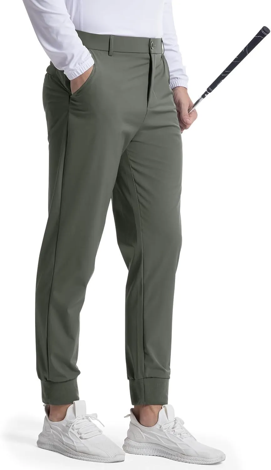 Mens Business Pants Elastic Waist Casual Lightweight Stretch Slim Fit Pants Outdoor Golf Walking Trousers with Pockets