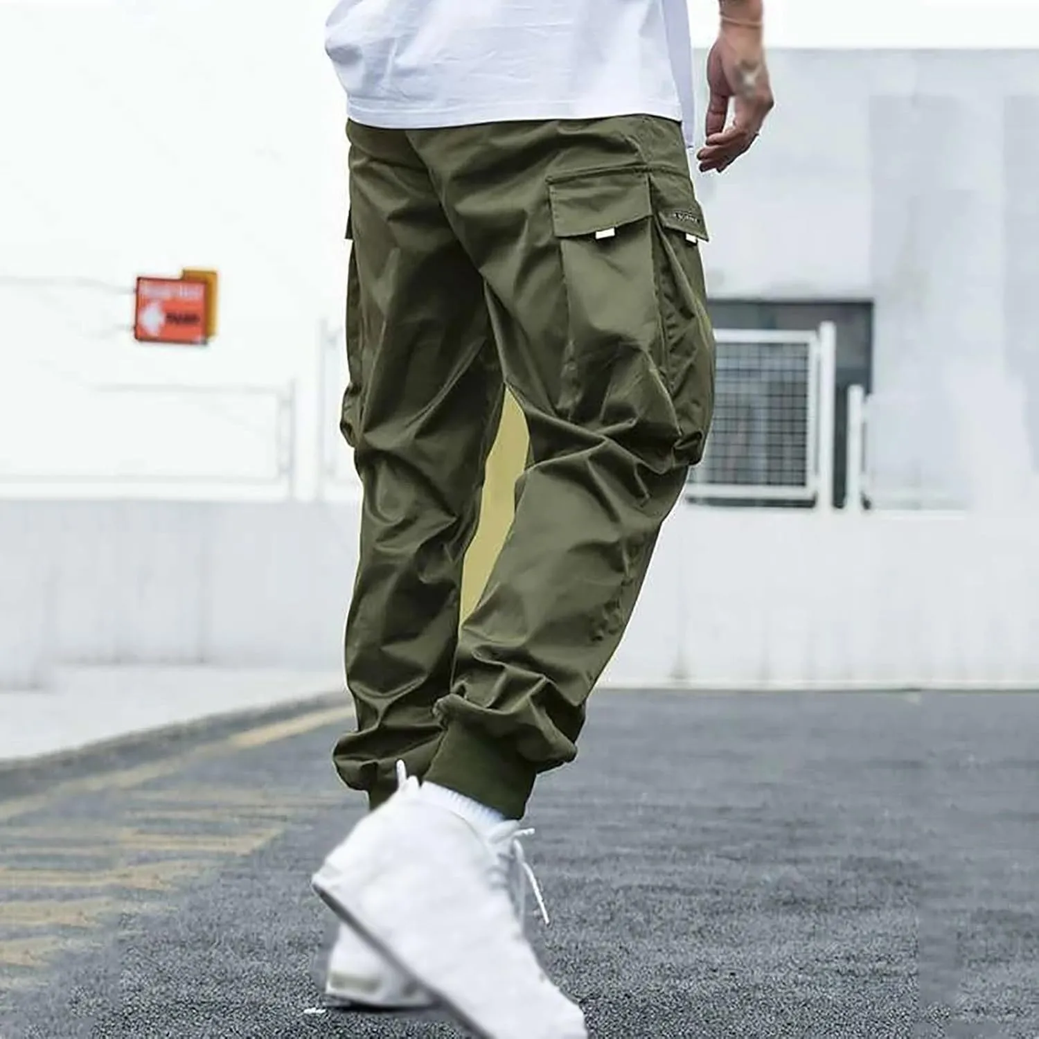 Men's Cargo Pants Solid Color Joggers Lounge Running Workout Gym Track Pants Summer Outdoor Hiking Trousers