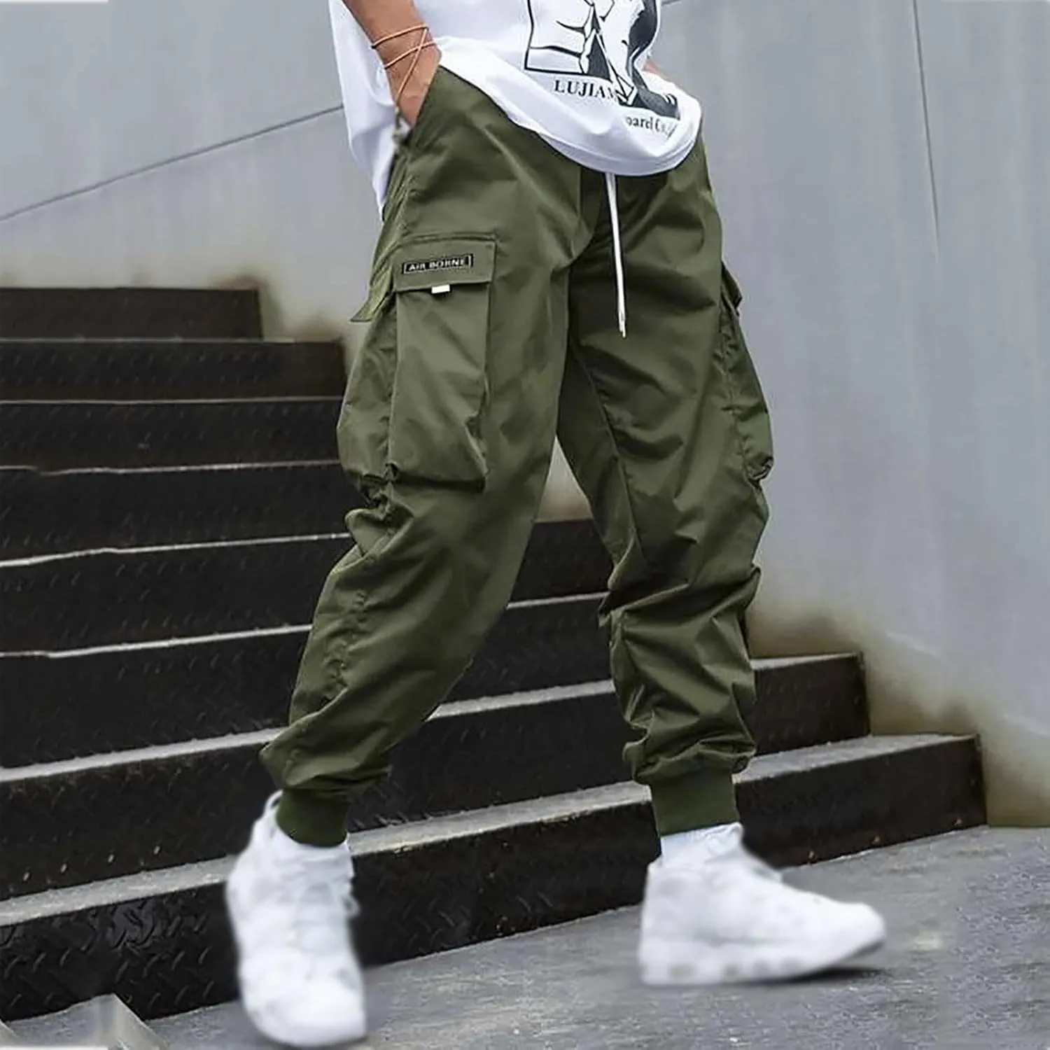 Men's Cargo Pants Solid Color Joggers Lounge Running Workout Gym Track Pants Summer Outdoor Hiking Trousers