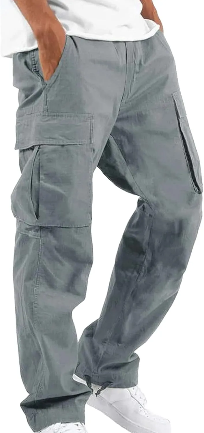 Mens Cargo Pants Straight Casual Trendy Loose Slim Fit Joggers Sweatpants Outdoor Lightweight Athletic Walking Trouser