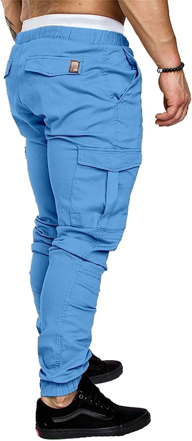 Mens Cargo Sweatpants Slim Fit with Pockets Workout Gym Lightweight Sweat Pants Elastic Waist Sweat Pants Trouser