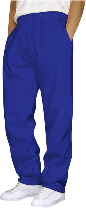 Mens Casual Baggy Sweatpants Elastic Drawstring Waist Loose Workout Pant Jogger Outdoor Hiking Pants with Pockets