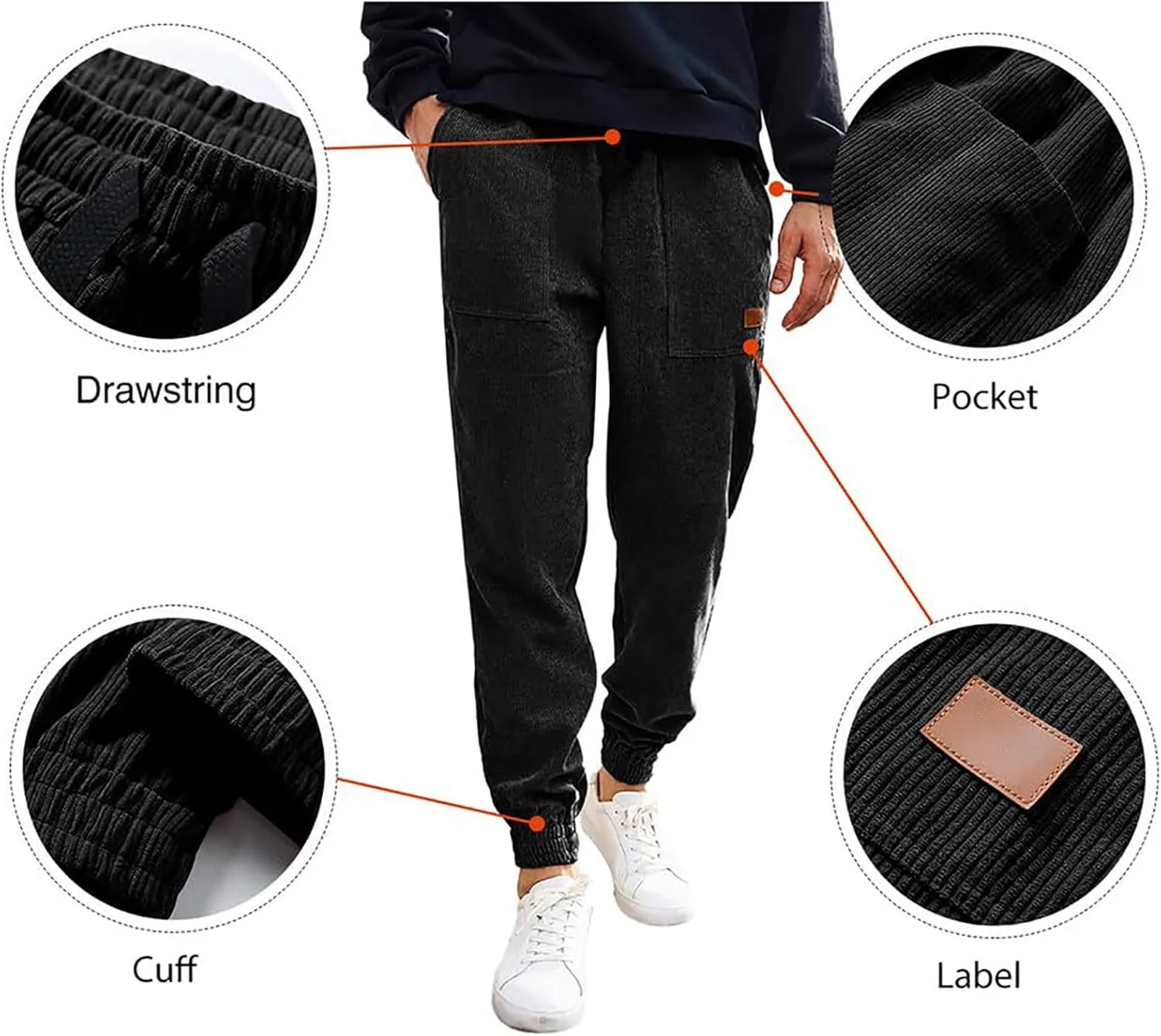 Men's Casual Corduroy Sweatpants Loose Fit Drawstring Elastic Waist Jogger Pants Baggy Sport Cargo Pants with Pockets