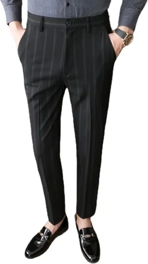 Men's Casual Flat-Front Stretch Slim Fit Dress Pant, Lightweight British Style Plaid Chino Pants