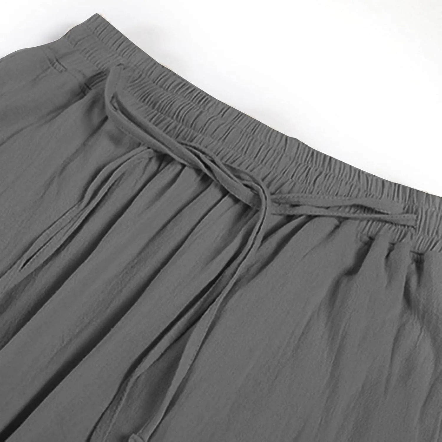 Mens Casual Linen Pants Loose Fit Drawstring Beach Pants with Pockets Lightweight Summer Clothes for Vacation