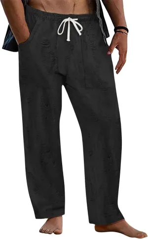 Mens Casual Pants Stretch Drawstring Elastic Waist Classic Loose Lightweight Solid Trousers Work Outdoor Sweatpants