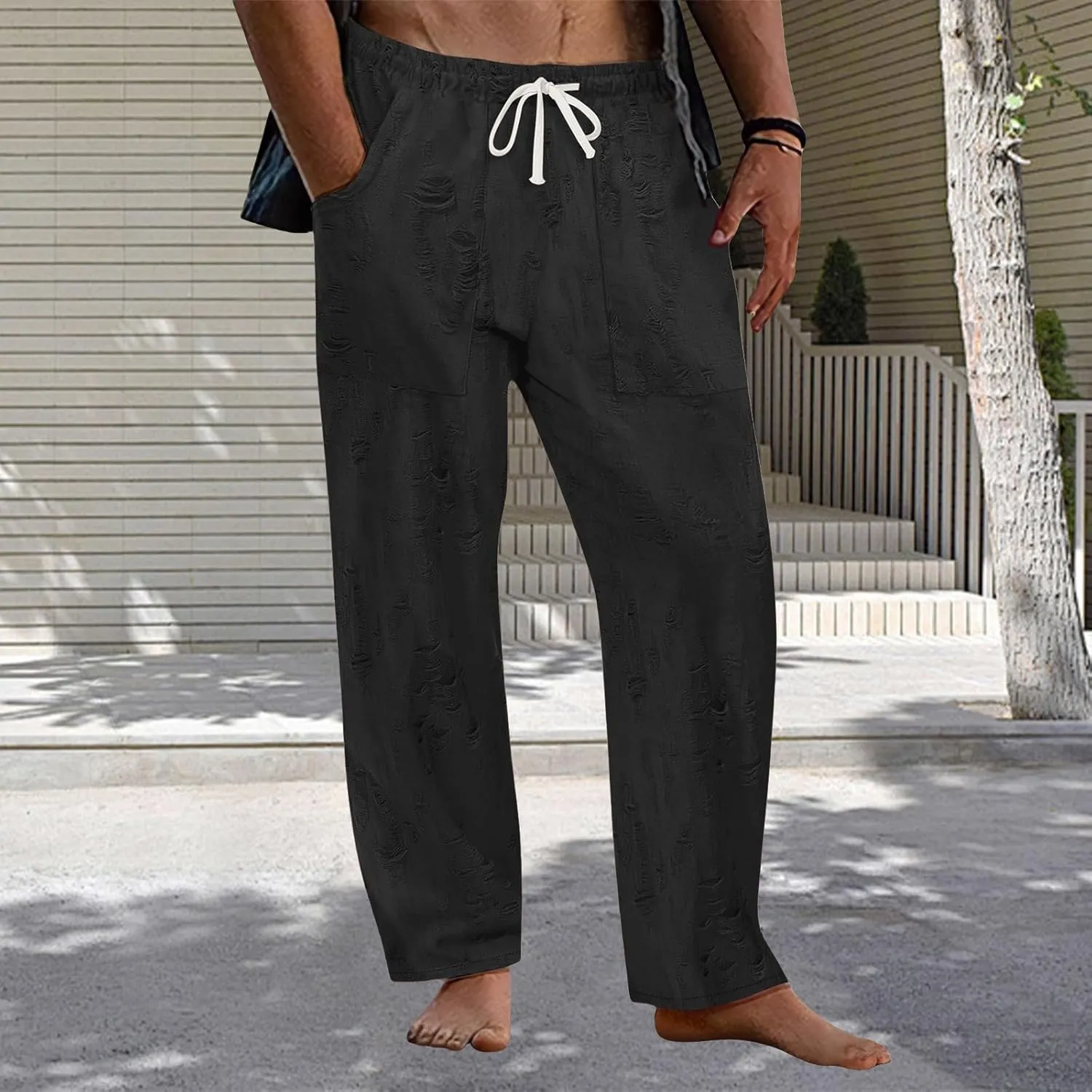 Mens Casual Pants Stretch Drawstring Elastic Waist Classic Loose Lightweight Solid Trousers Work Outdoor Sweatpants