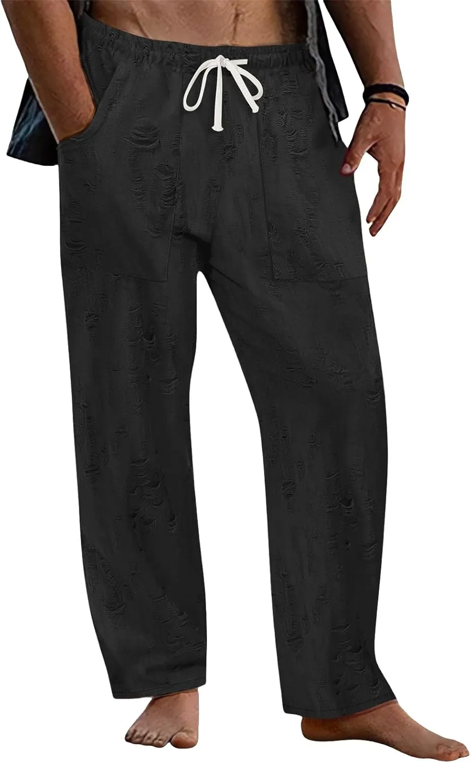 Mens Casual Pants Stretch Drawstring Elastic Waist Classic Loose Lightweight Solid Trousers Work Outdoor Sweatpants