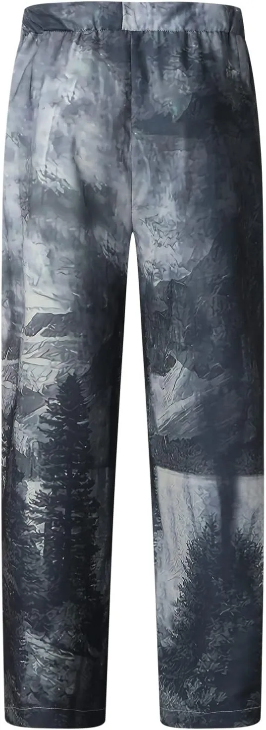 Men's Casual Summer Pants Beach Hawaiian Print Linen Pants Elastic Waist Drawstring Baggy Trousers with Pockets
