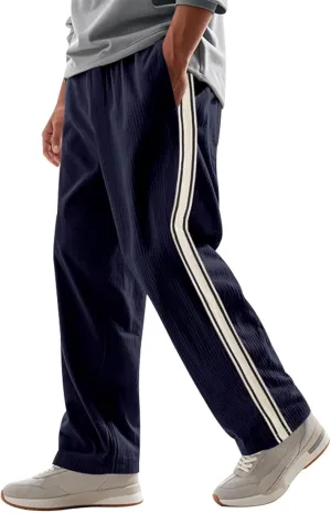 Mens Corduroy Sweatpants Drawstring Stretch Wide Leg Stripted Casual Vintage Classic Trousers Outdoor Athletic Pants