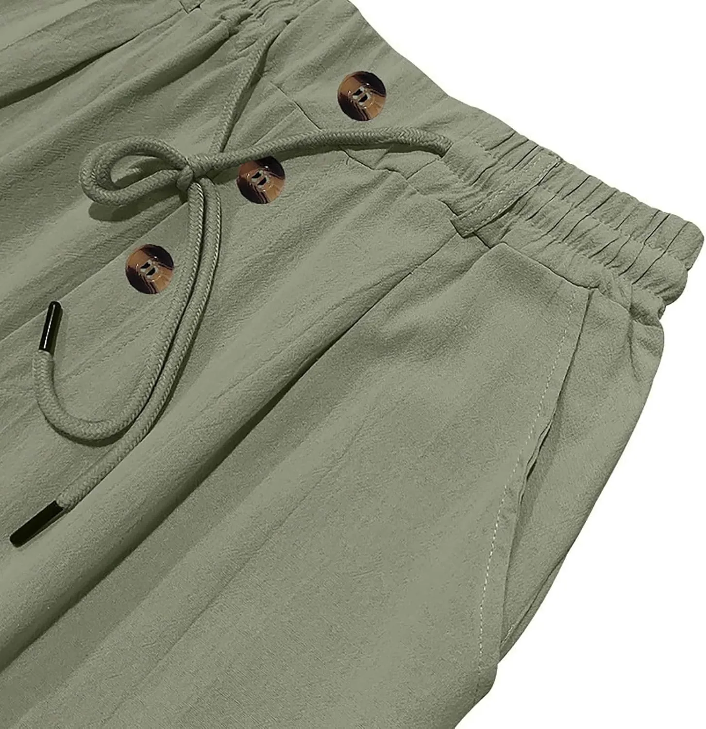 Mens Cotton Linen Pants Casual Elastic Waist Summer Beach Pants Lightweight Breathable Yoga Vacation Dress Trousers