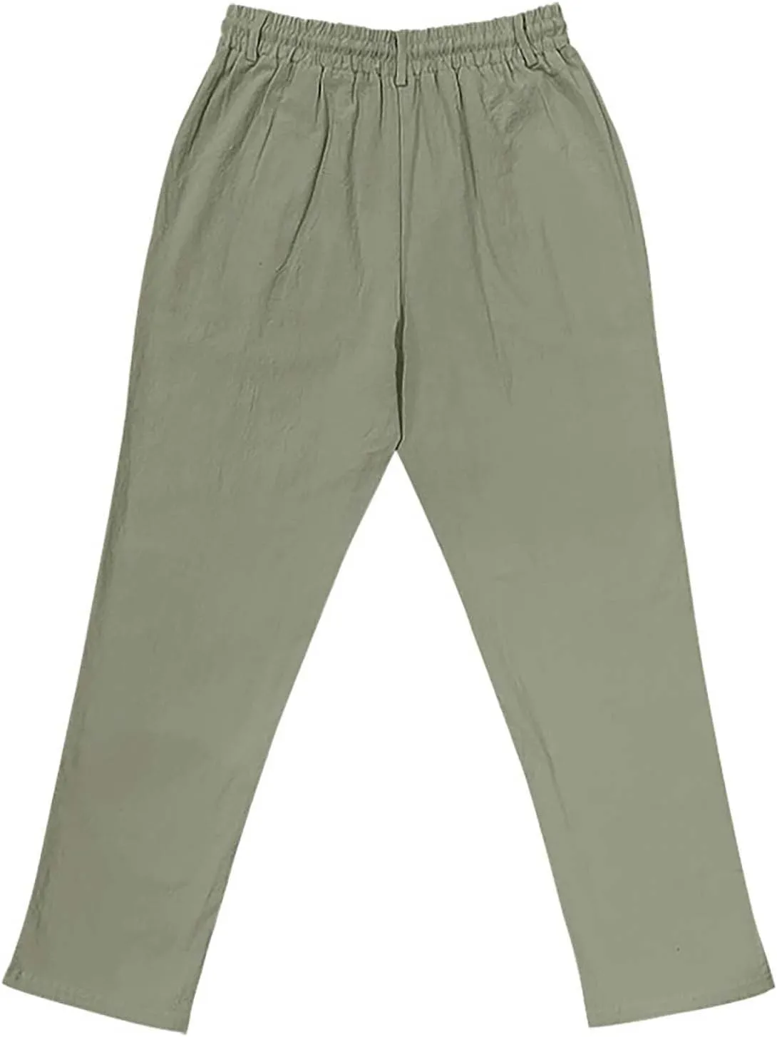 Mens Cotton Linen Pants Casual Elastic Waist Summer Beach Pants Lightweight Breathable Yoga Vacation Dress Trousers