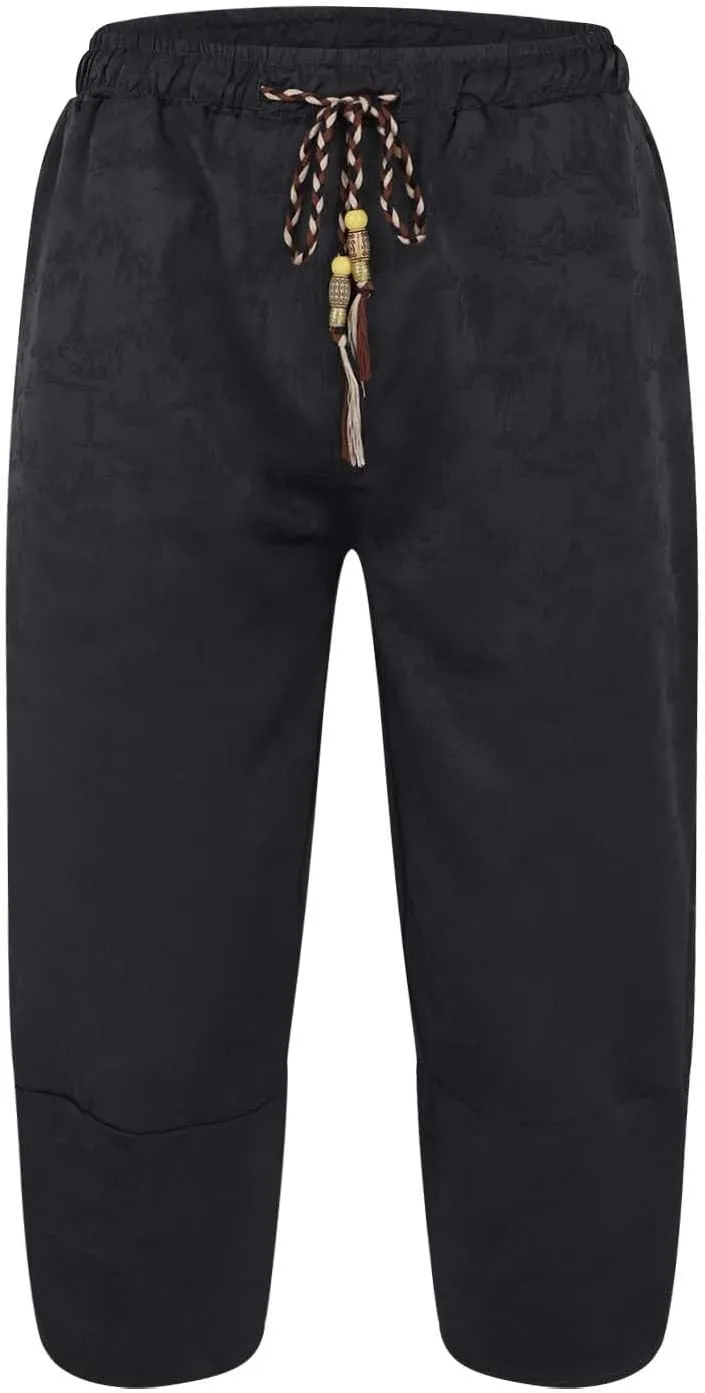 Men's Cotton Linen Pants Drawstring Elastic Waist Cinch Bottoms Summer Beach Pants Loose Fit Drop Crotch Trousers