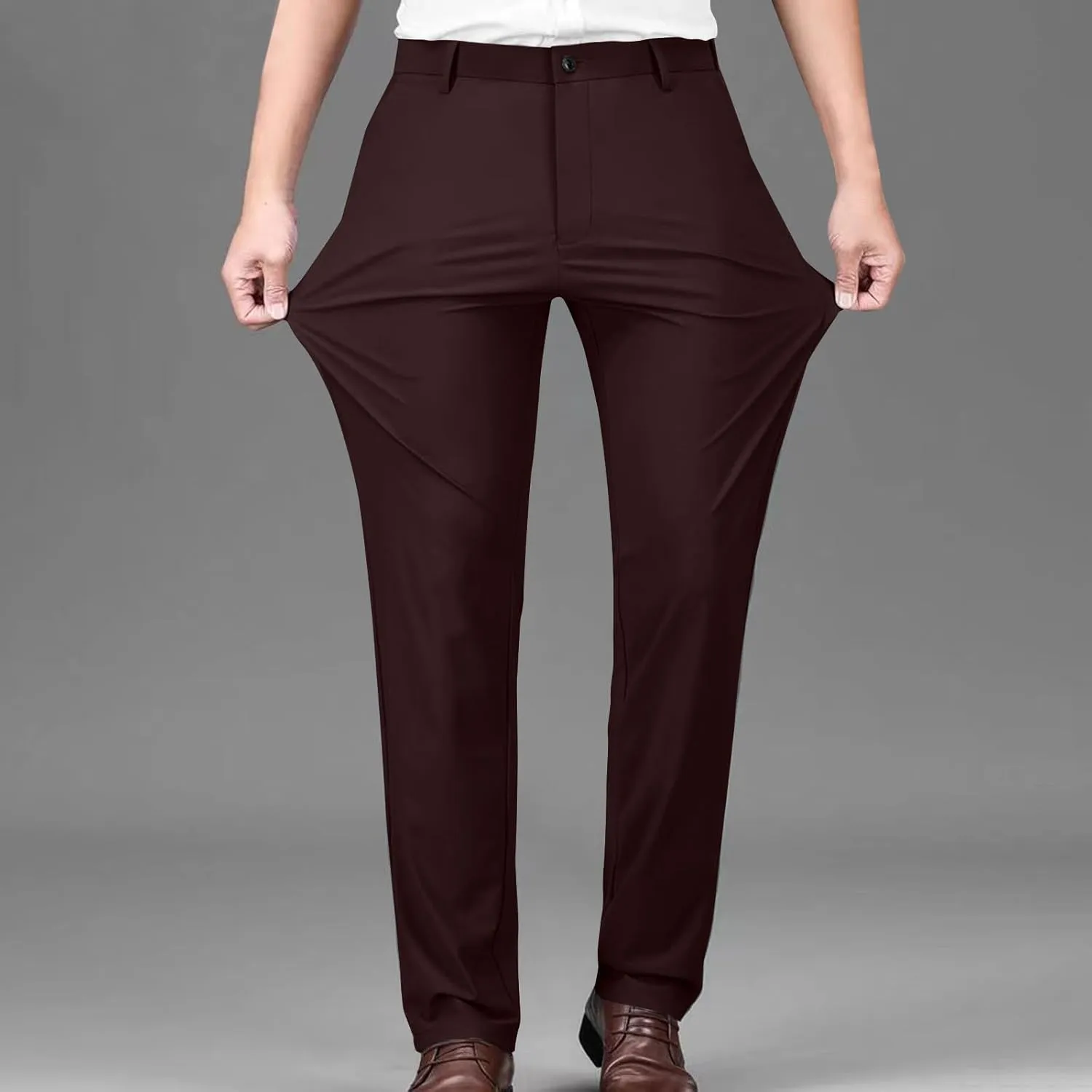 Mens Dress Suit Pants Formal Wrinkle Free Slim Fit Work Stretch Pants Straight Leg Premium Business Casual Slacks