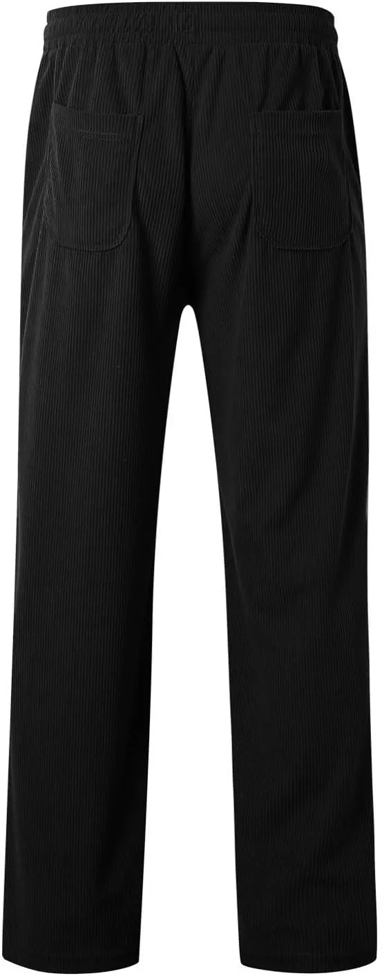 Men's Elastic Waist Casual Pants, Corduroy Baggy Quick Dry Lightweight Athletic Outdoor Hiking Sweatpants with Pockets