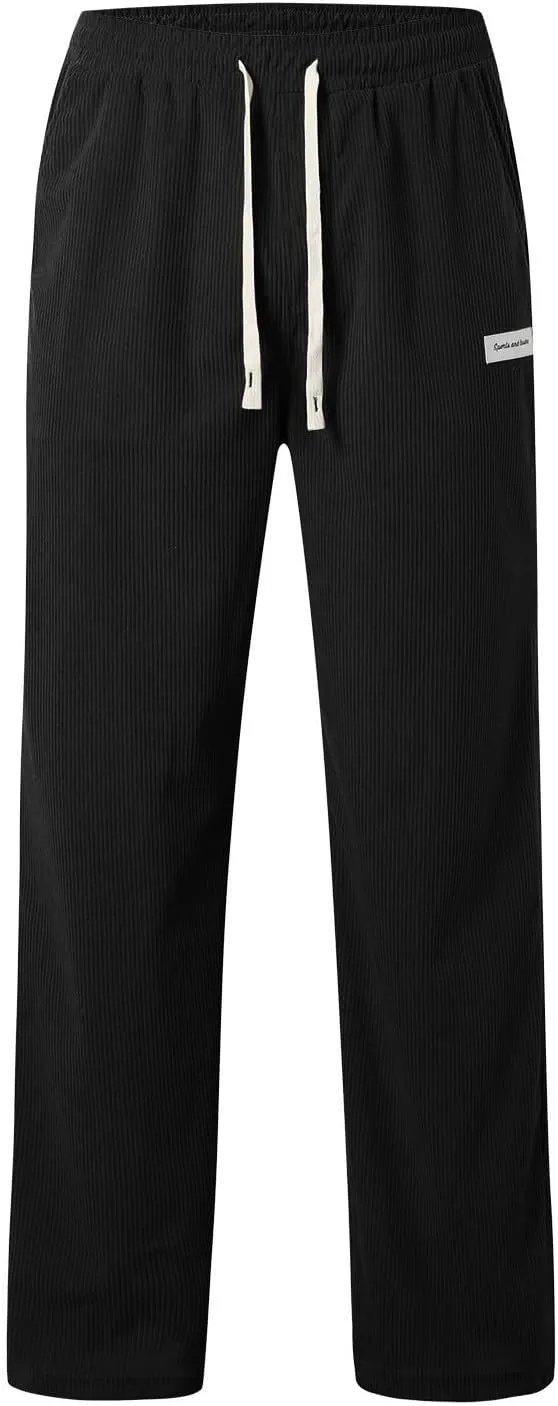 Men's Elastic Waist Casual Pants, Corduroy Baggy Quick Dry Lightweight Athletic Outdoor Hiking Sweatpants with Pockets