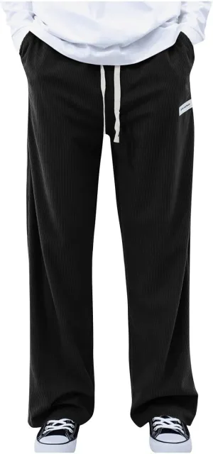 Men's Elastic Waist Casual Pants, Corduroy Baggy Quick Dry Lightweight Athletic Outdoor Hiking Sweatpants with Pockets