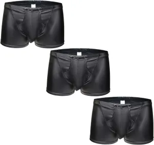 Men's Faux Leather Low Rise Shorts Detachable Briefs