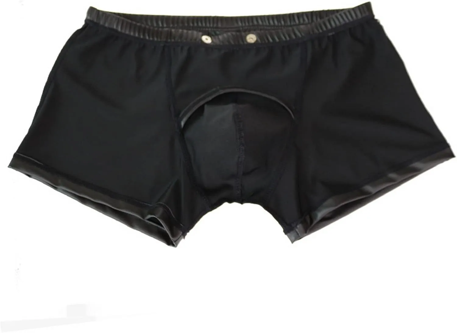 Men's Faux Leather Low Rise Shorts Detachable Briefs