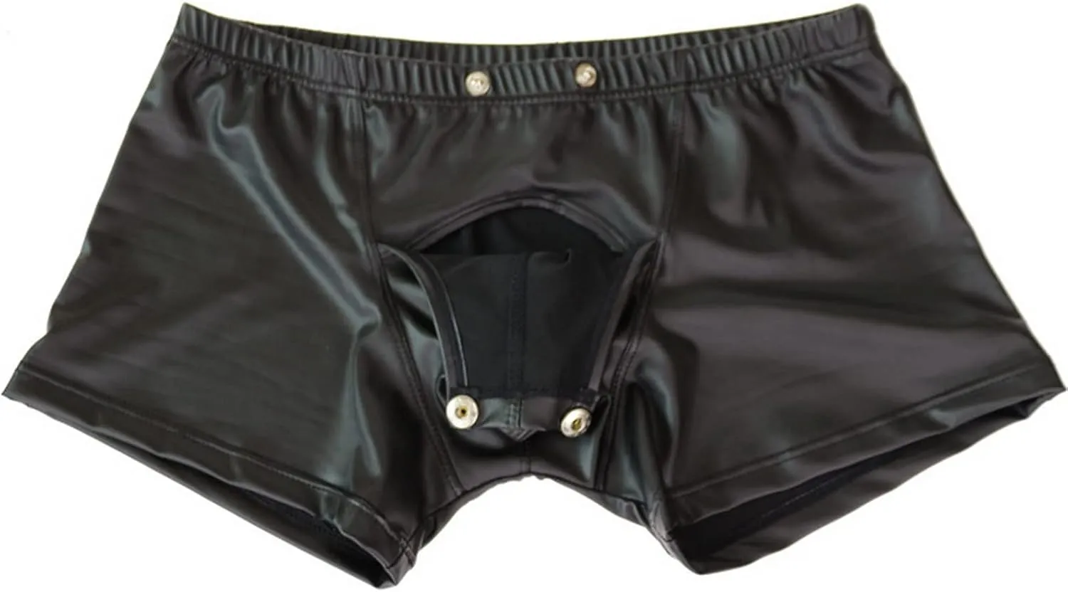 Men's Faux Leather Low Rise Shorts Detachable Briefs