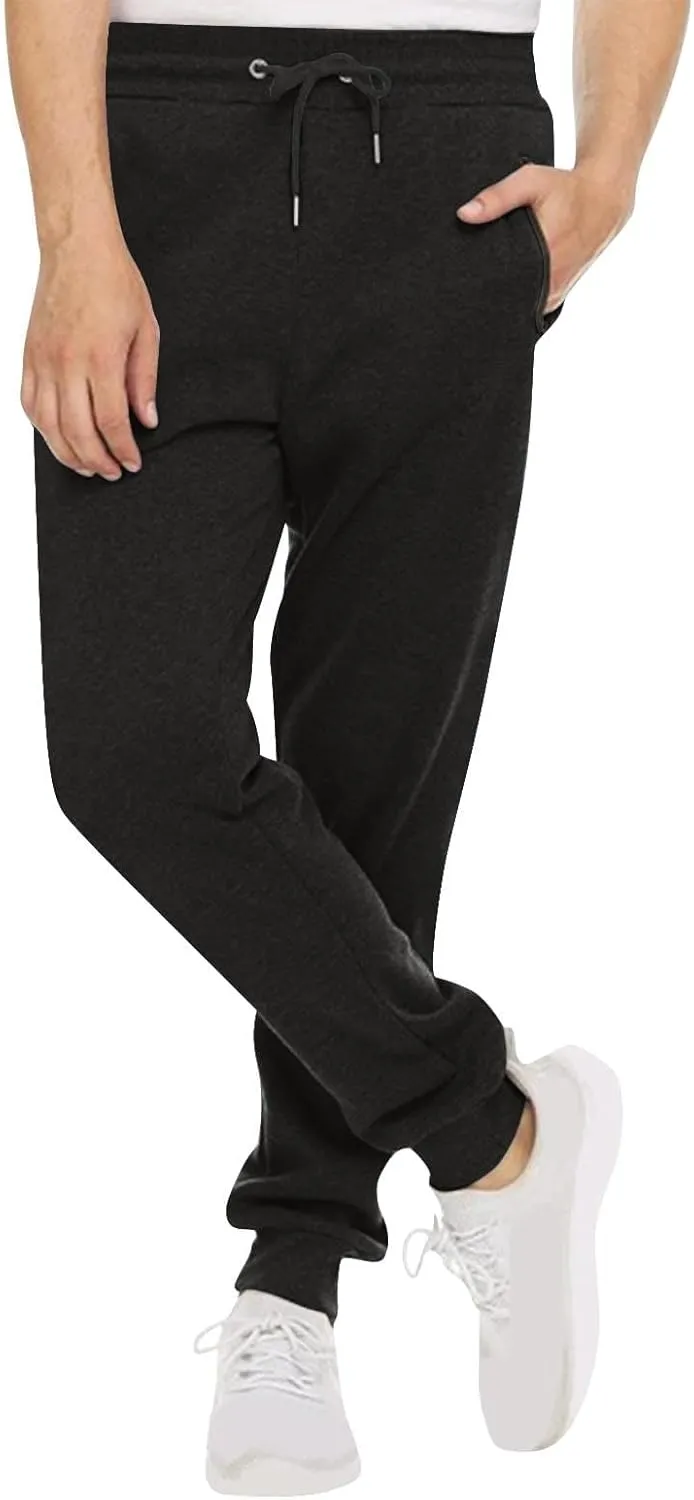 Mens Jogger Sweatpants Drawstring Lightweight Casual Slim Fit Pants Gym Athletic Workout Trousers with Zipper Pockets