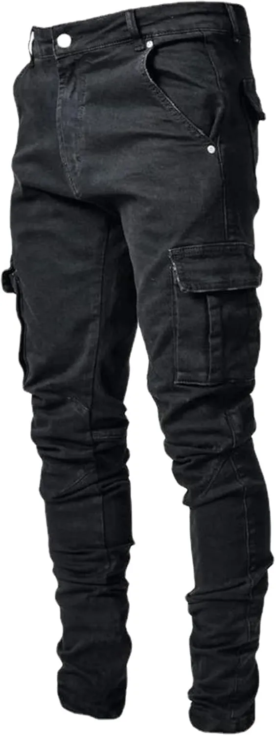 Mens Joggers Sweatpants Zipper Middle Waist Denim Long Pants Men's Active Athletic Casual Tricot Jogger Running Pants