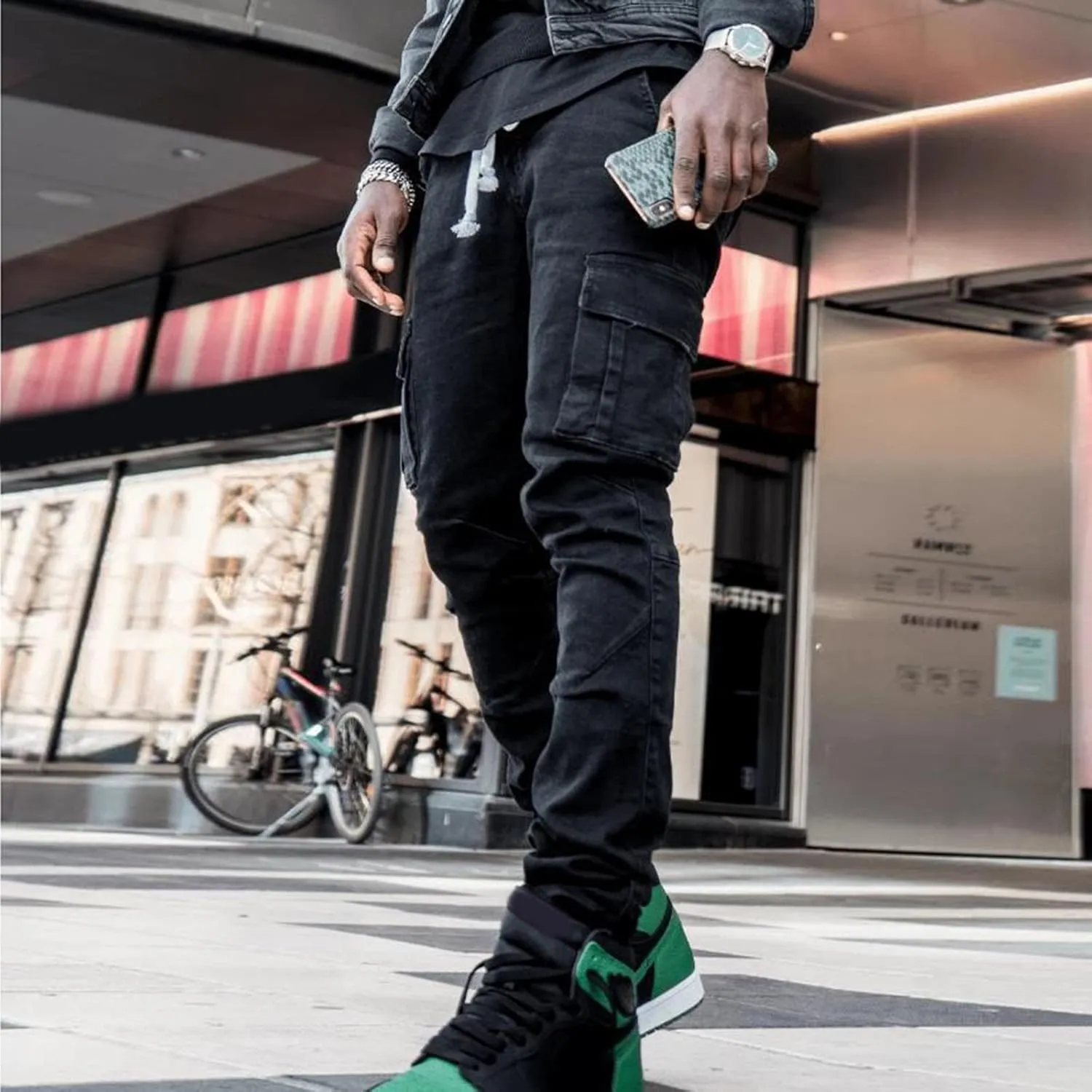 Mens Joggers Sweatpants Zipper Middle Waist Denim Long Pants Men's Active Athletic Casual Tricot Jogger Running Pants