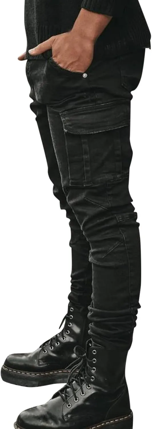 Mens Joggers Sweatpants Zipper Middle Waist Denim Long Pants Men's Active Athletic Casual Tricot Jogger Running Pants