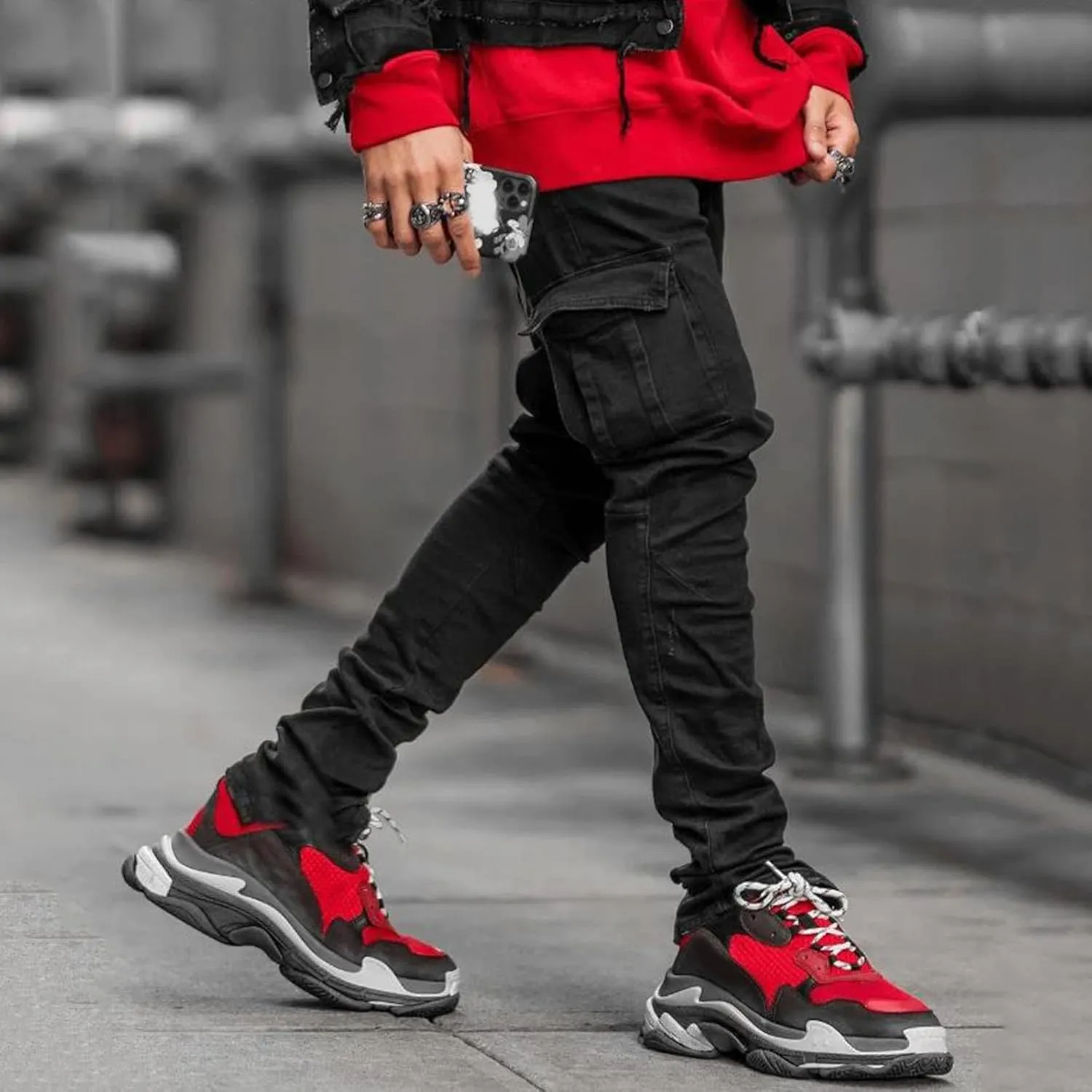 Mens Joggers Sweatpants Zipper Middle Waist Denim Long Pants Men's Active Athletic Casual Tricot Jogger Running Pants