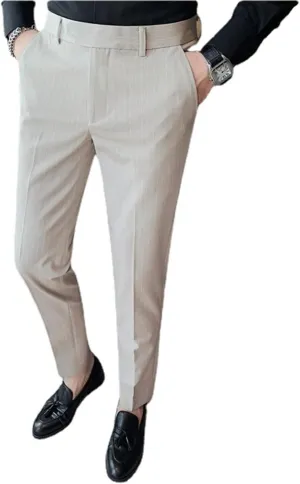 Men's Lightweight Slim Fit Striped Dress Pant Stretch Casual Business Flat-Front Chino Suit Trousers