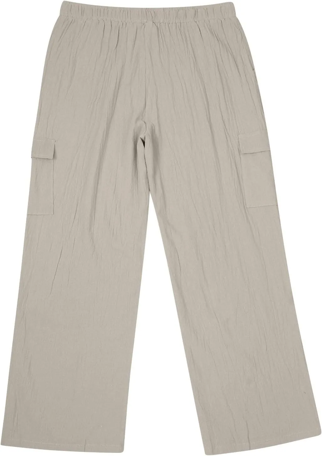 Mens Linen Beach Pants Big Tall Casual Elastic Waist Summer Beach Pants Lightweight Breathable Yoga Vacation Trouser