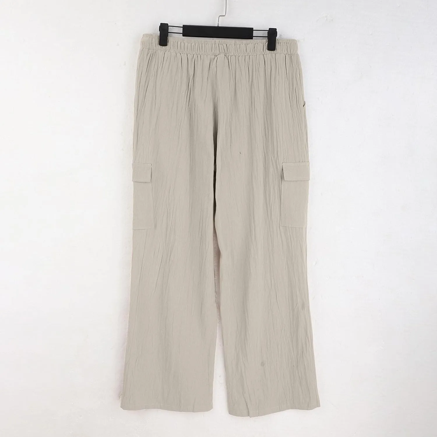 Men's Linen Cargo Pants Solid Casual Lightweight Pant with Multi Pockets Plus Size Drawstring Holiday Streetwear Big and Tall