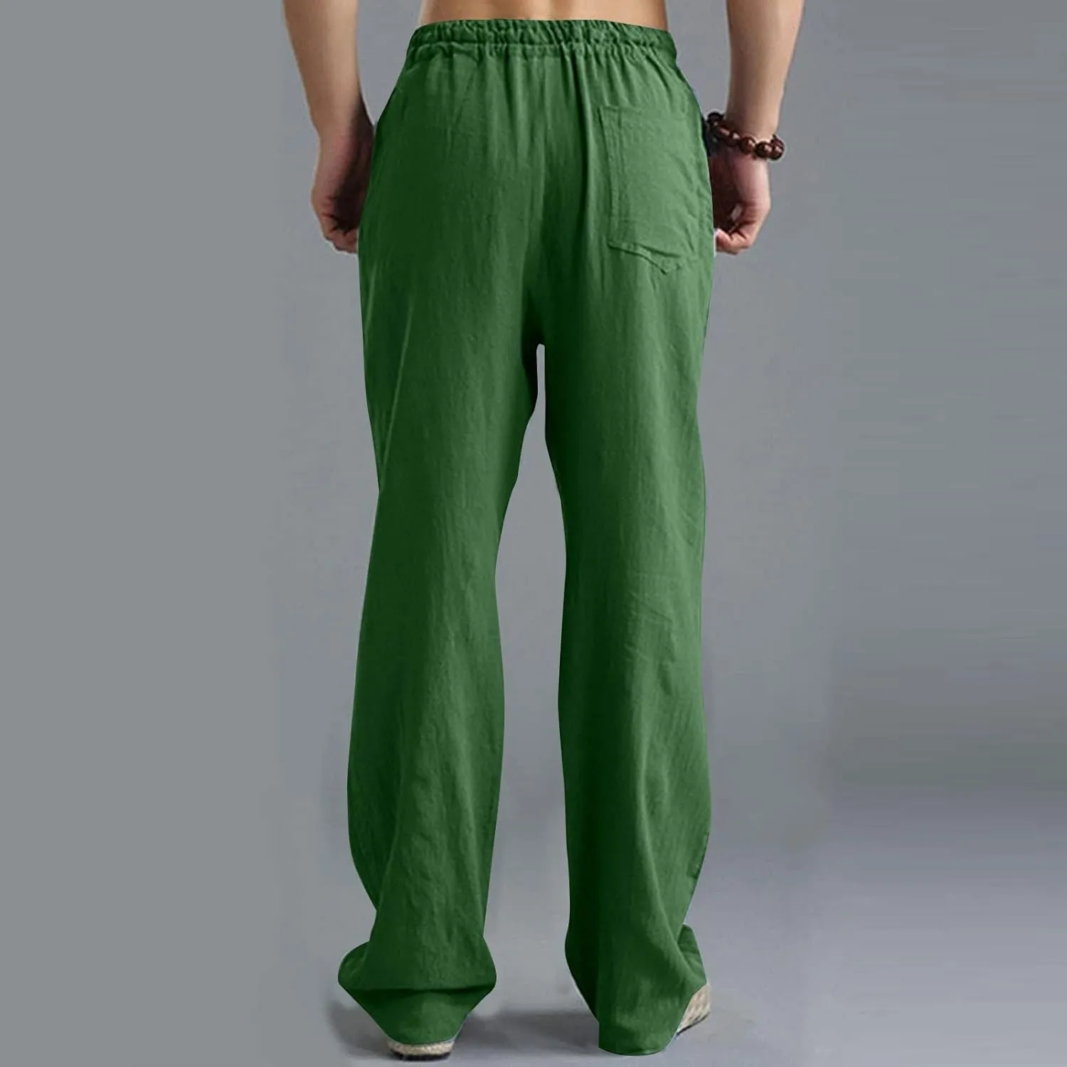 Mens Linen Pants Big and Tall Summer Elastic Waist Drawstring Beach Athletic Pants for Workout, Jogging, Running