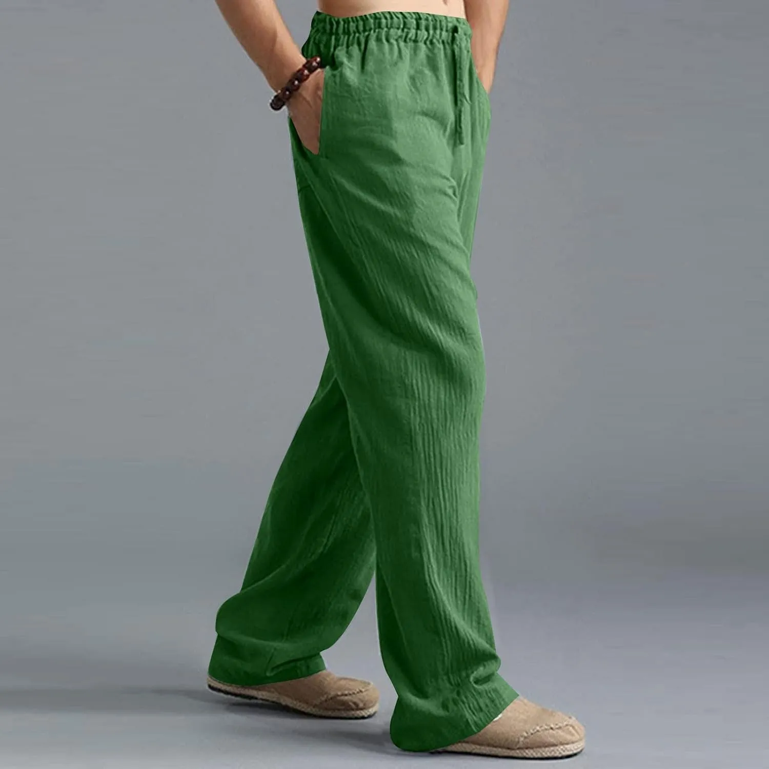 Mens Linen Pants Big and Tall Summer Elastic Waist Drawstring Beach Athletic Pants for Workout, Jogging, Running