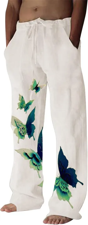 Mens Linen Pants Yoga Lightweight Beach Pants Loose Fit Joggers Casual Summer Hiking Trousers with Pockets Sherpa Lined