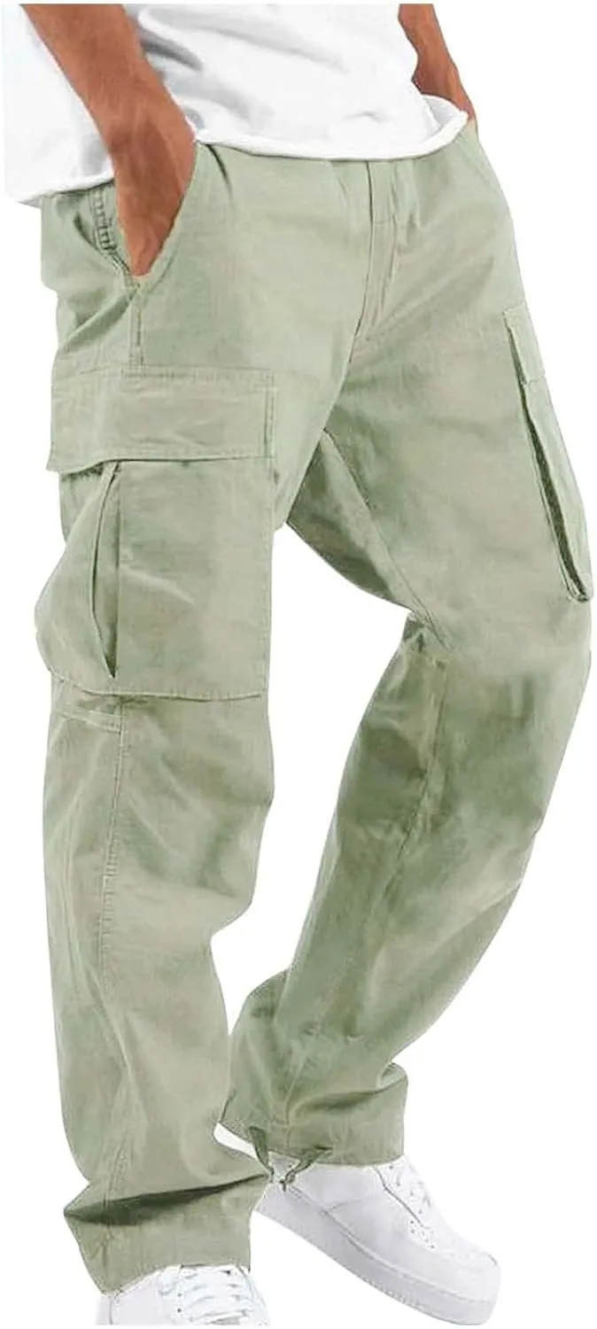 Mens Pants Cargo Baggy Elastic Waist Drawstring Pants Casual with Pockets Pants 2024 Fall Winter Joggers Trousers