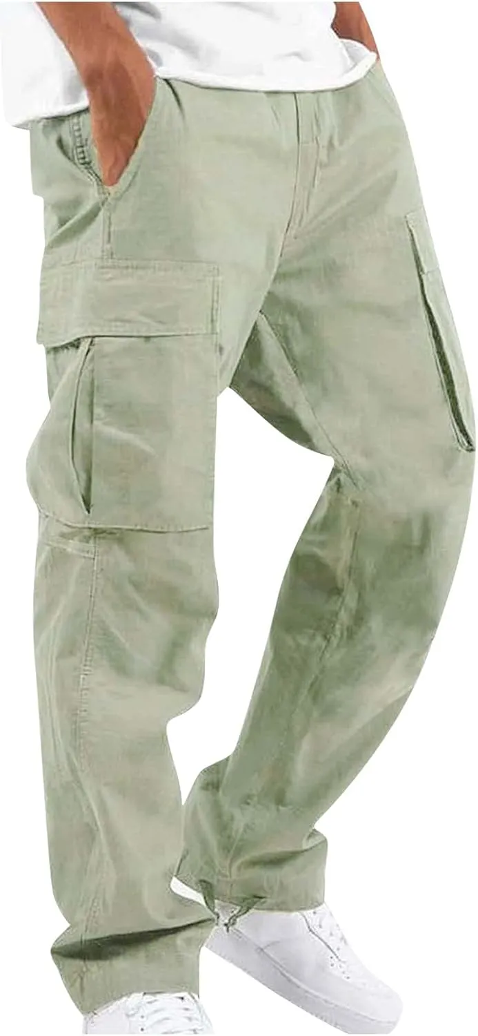 Mens Pants Cargo Baggy Elastic Waist Drawstring Pants Casual with Pockets Pants 2024 Fall Winter Joggers Trousers