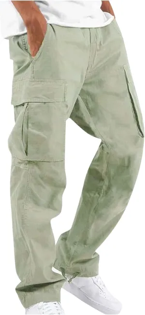 Mens Pants Cargo Baggy Elastic Waist Drawstring Pants Casual with Pockets Pants 2024 Fall Winter Joggers Trousers