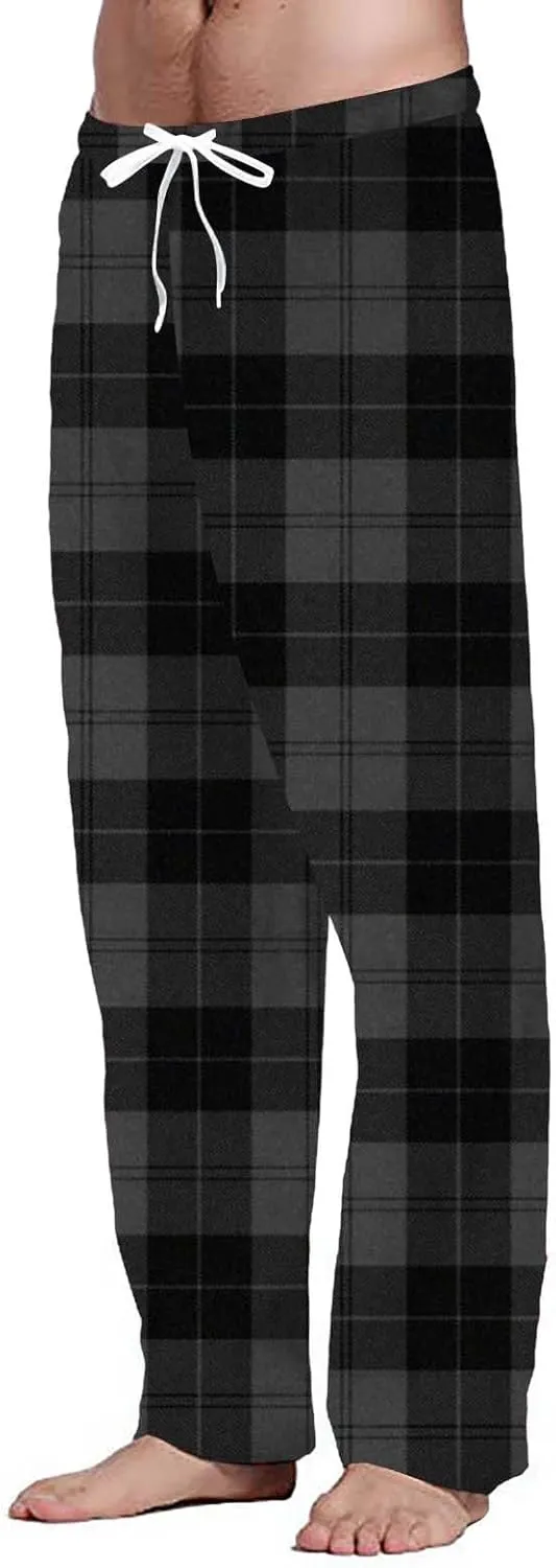 Mens Plaid Casual Pants 3D Printed Drawstring Elastic Waist Pajama Lounge Pants Big and Tall Checkered Trousers