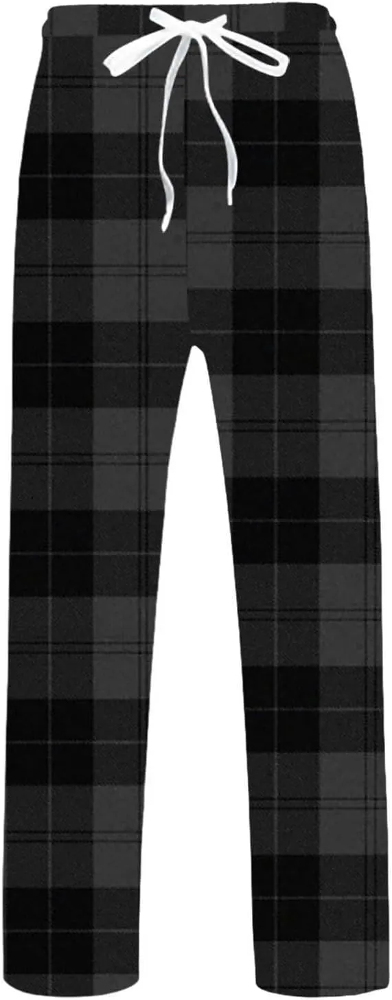 Mens Plaid Casual Pants 3D Printed Drawstring Elastic Waist Pajama Lounge Pants Big and Tall Checkered Trousers