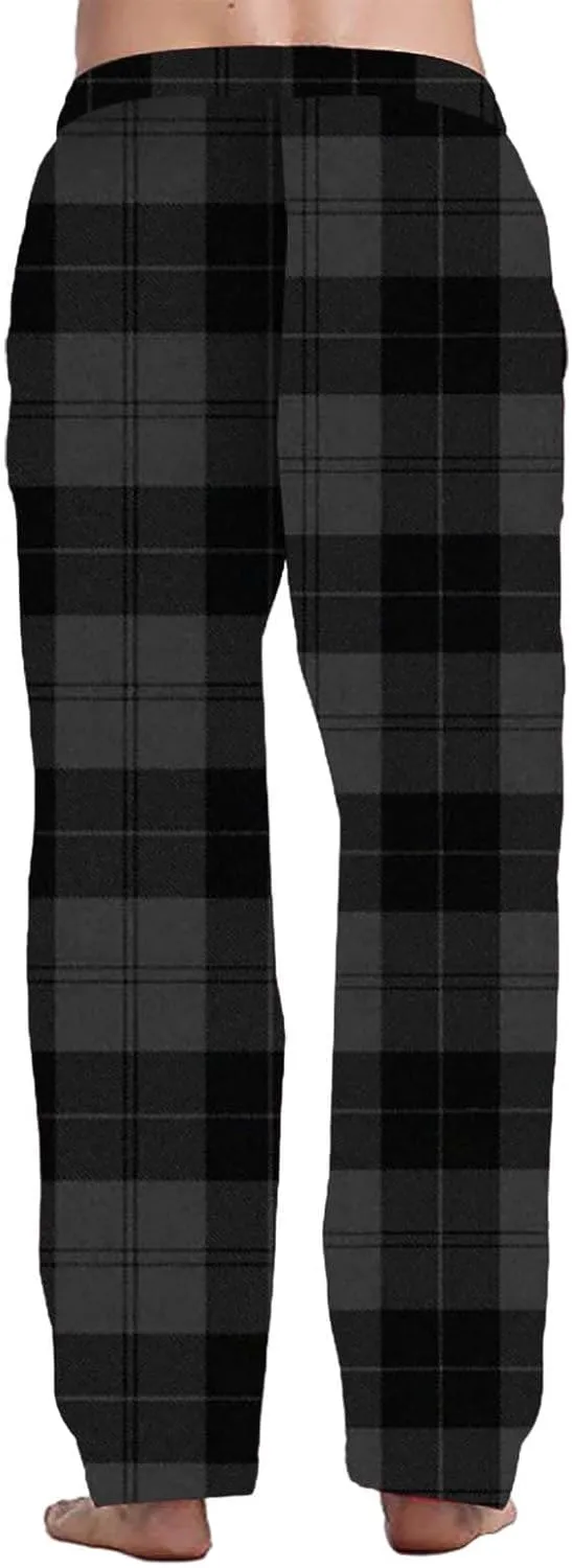 Mens Plaid Casual Pants 3D Printed Drawstring Elastic Waist Pajama Lounge Pants Big and Tall Checkered Trousers
