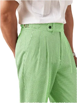 Men's Seersucker Gurkha Suit Pant Dress Casual Summer Lightweight Trousers Beach