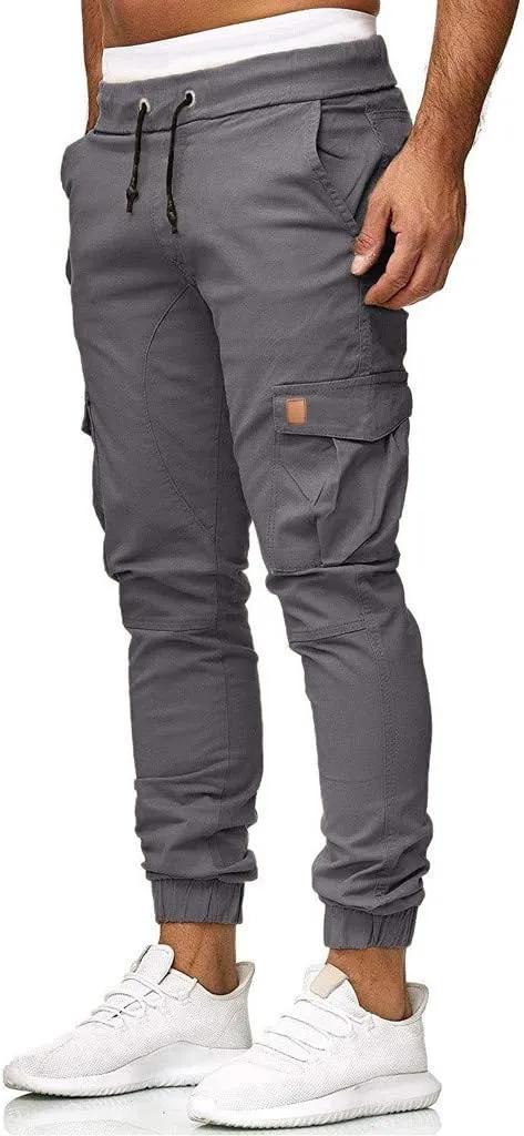 Mens Slim Fit Cargo Pants Casual Stretch Waist Jogger Sweatpants with Flap Pockets Outdoor Work Hiking Trousers